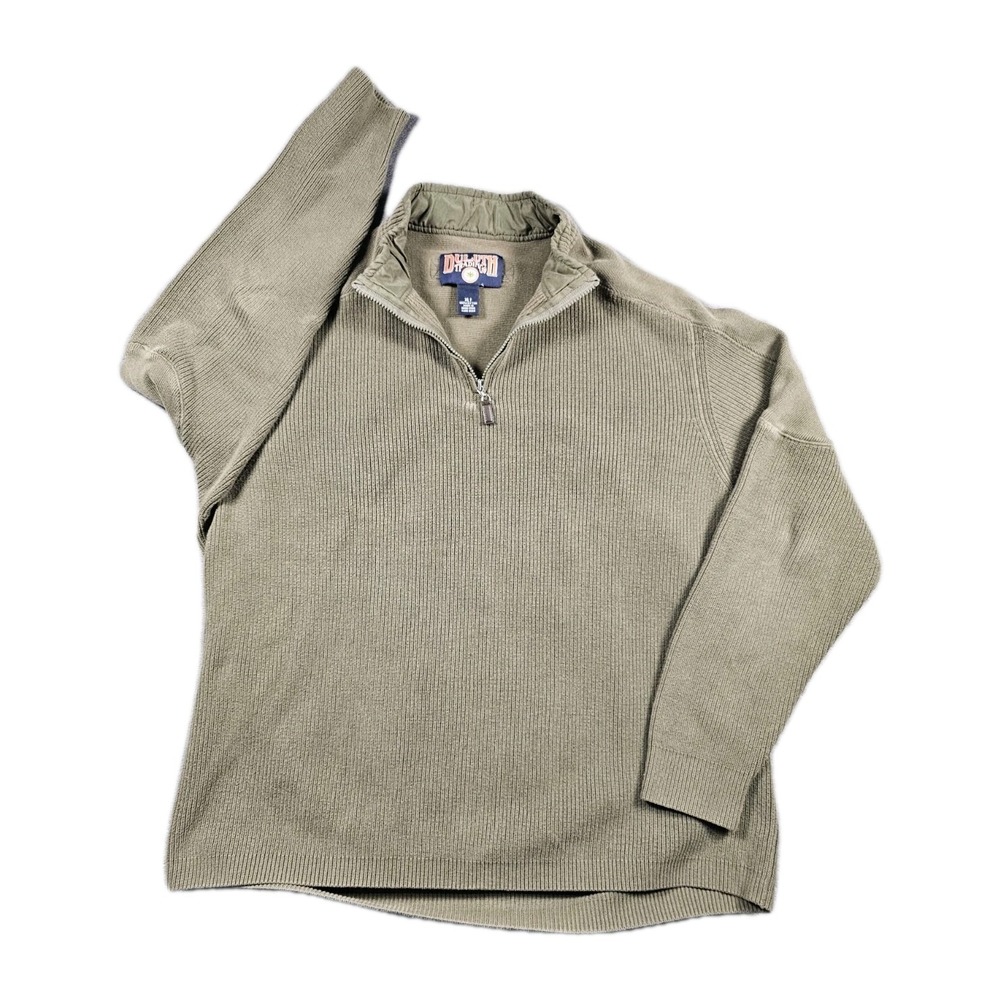 Vintage Duluth Trading Co Cotton Rib Knit 1/4 Zip Sweater XLT Tall Tan Hong Kong